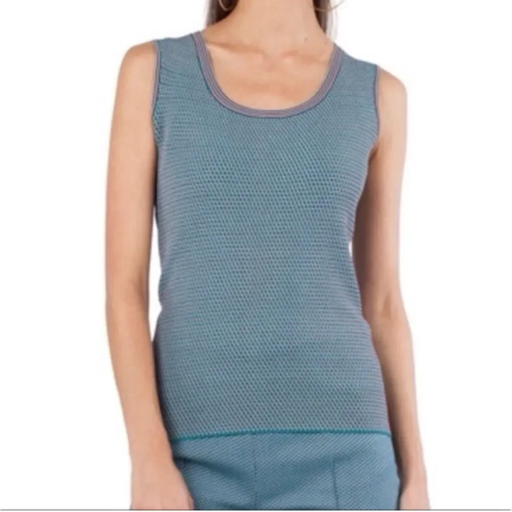 Akris Punto Patterned Teal Tank Top - Picture 1 of 7
